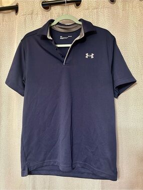 Under Armour Men's Navy Polo with Contrasting Gray Trim Medium